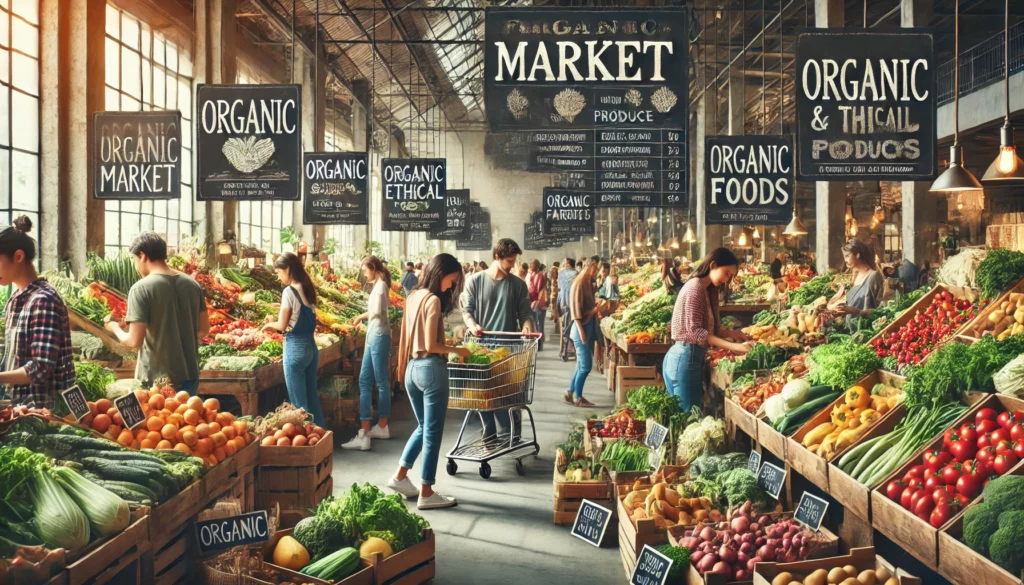 Sustainable Living: Farmers' market with organic produce