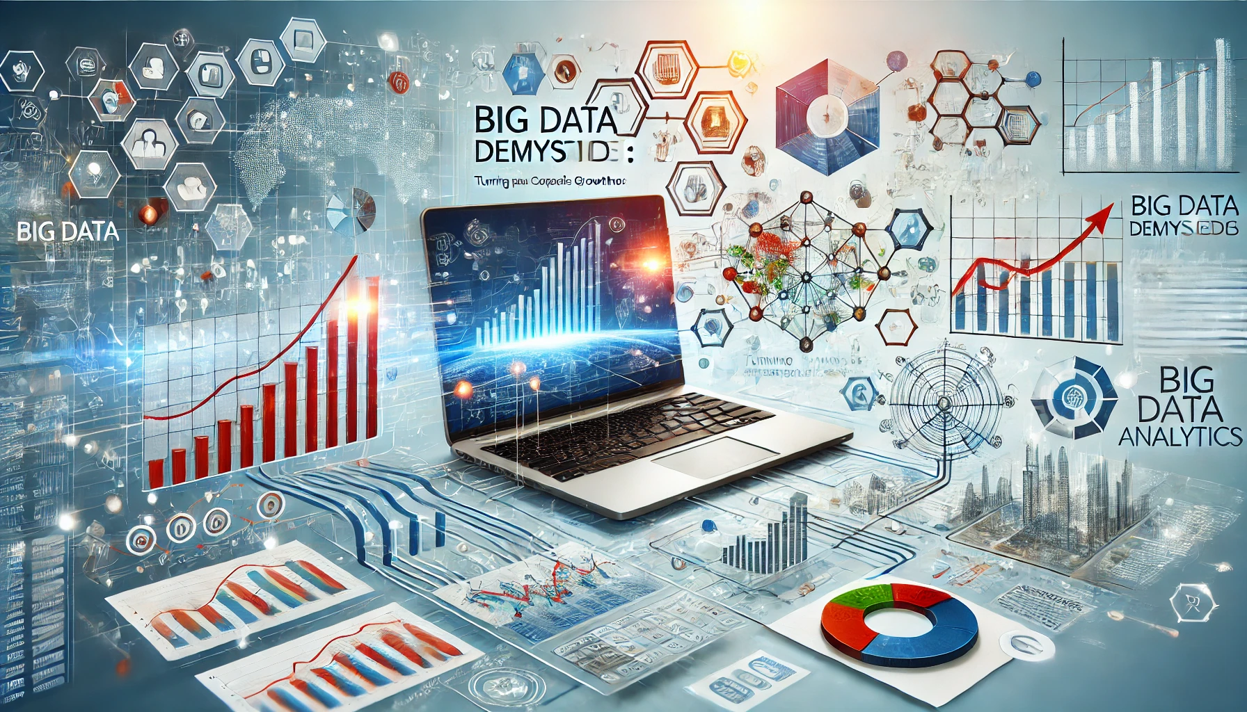 A featured image for an article titled 'Big Data Demystified_ Turning Complex Data into Clear Insights for Strategic Growth.' The image should include