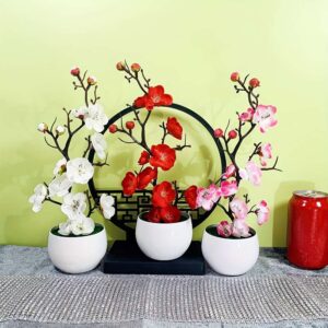 🌸 Miniature Plum Blossom Bonsai – Elegant Faux Potted Plant for Home, Patio & Special Occasions