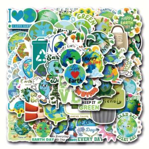 56-Piece Earth Day Sticker Pack – Eco-Friendly Aesthetic PVC Decals with English Text – Assorted Environmental Designs for Scrapbooking, Laptops, Water Bottles & More