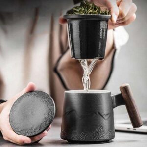 1pc Ceramic Cup, Vintage Style Tea Cup, Coffee Mug With Infuser Lid And Wooden Handle, Elegant Cup, Ideal Gift, Drinkware For Restaurants, Cafes