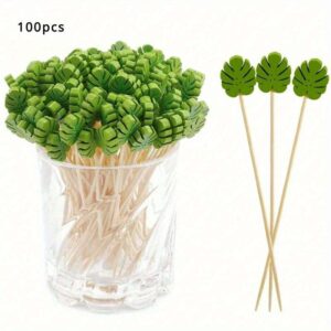 🎋 100pcs Eco-Friendly Bamboo Picks – Tropical Leaf Design Cocktail & Food Picks | Perfect for Cocktails, Fruit, Desserts, Parties, Weddings & Holiday Decor