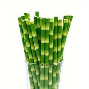 Eco-Friendly Bamboo Design Paper Straws - 25pcs, Biodegradable Drinking Straws for Tropical Party, Wedding, Birthday Decorations & Celebrations