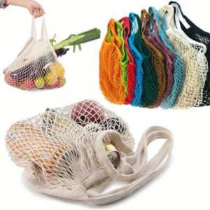 🛍️ Reusable Cotton Mesh Grocery Bag – Round, Washable Net with Drawstring for Fruits, Veggies & Kitchen Storage