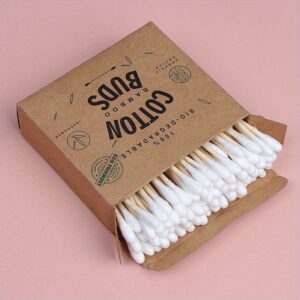 🌱 100-Pack Bamboo Cotton Swabs – Eco-Friendly, Double-Tipped & Biodegradable for Makeup, Skincare & Ear Cleaning