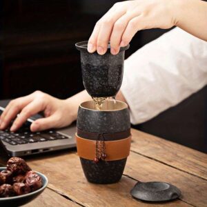 "Streamlined" Elegant Ceramic Tea Cup With Built-In Infuser And Lid - Perfect For Loose Leaf Tea Brewing