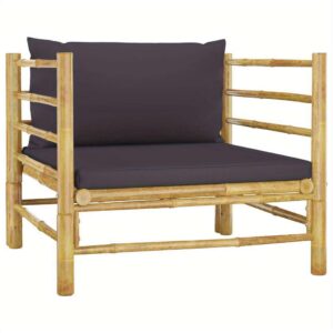 Bamboo Patio Sofa Set with Dark Gray Cushions – Modular Outdoor Seating for All- Weather Comfort