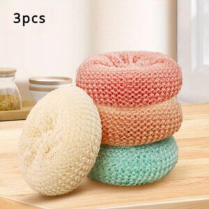 🌿 3-Pack Bamboo Fiber Dish Scrubbers – Eco-Friendly, Uncharged Kitchen Cleaning Pads for Pots, Pans & Dishes
