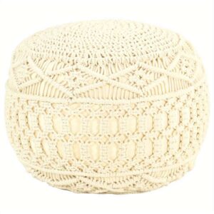 Contemporary Handmade Macramé Footrest with EPS Foam Ball Filling 40 cm - Woven Cotton Pouf for Stylish Home Decor