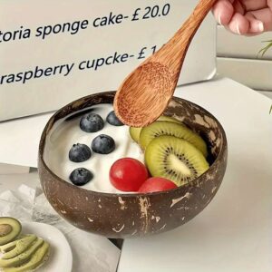Eco-Friendly 13.5Oz Coconut Shell Bowl - Natural Wooden Serving Dish For Salads, Nuts, Smoothies & More - Perfect Kitchen Accessory