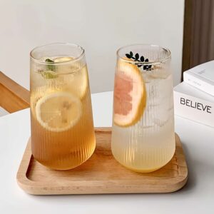 Eco-Friendly 500Ml Striped Glass Cup For Iced Coffee, Tea & Juice - Reusable, Handwash Only, Perfect For All Seasons Tea Cup Set Iced Coffee Cup