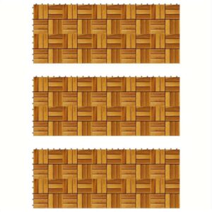 30- Piece Set of Interlocking Acacia Wood Floor Tiles 30 x 30 cm - Non- Slip & Climate Resistant Outdoor Solid Wood Tiles