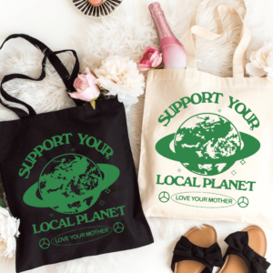 Support Your Local Planet Tote Bag – Eco-Friendly Canvas Shopping & Picnic Bag – Reusable, Durable, No Power Needed – Sustainable Gift for Nature Lovers