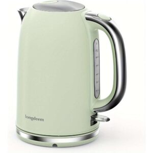 LONGDEEM Electric Kettle Quiet Stainless Steel Interior, Wide-Open Lid 1.7L 1500W Electric Tea Kettle, Easy to Clean, Non-BPA Kettle & Hot Water Kettle, Auto Shut-Off & Boil-Dry Protection, Green