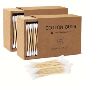 🌿 400-Pack Bamboo Cotton Swabs – Dual-Tip, Plastic-Free & 100% Natural with Kraft Paper Storage Box
