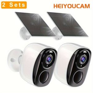 ☀️ HEIYOUCAM 2-Pack Solar-Powered Wireless Security Cameras – 2K HD Outdoor Surveillance with Night Vision & PIR Motion Detection