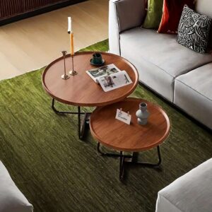 Modern Casual Wood & Metal Coffee Table Set - Multifunctional Round Pedestal Tables with Hardwood Top and MDF Fiberboard Base for Living Room, Outdoor Courtyard, and Dining - Eco-Friendly Materials