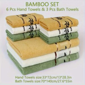 🧻 9-Pack Soft Towel Set – Absorbent Quick-Drying Bath Towels | Super Soft Bamboo & Cotton Face & Body Towels for Home, Bathroom, Gym & Travel