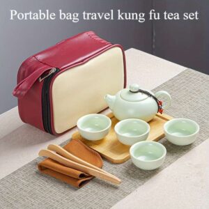 Portable Kung Fu Tea Set with Case - Reusable Ceramic Teapot & Cups, Hand Wash Only, Eco-Friendly Recyclable Material, Ideal for Travel