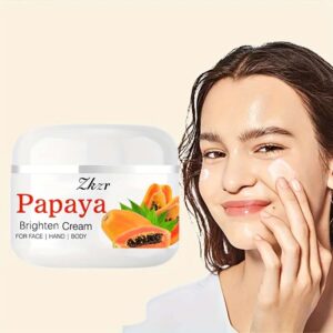 Zkzr Papaya Brightening Cream, Unisex Adult Face Hand Body Moisturizer with Vitamin C and Glycerin, AHA, Unscented, Non-Greasy, All Skin Types, Hydrating & Refreshing, 80g/2.82oz