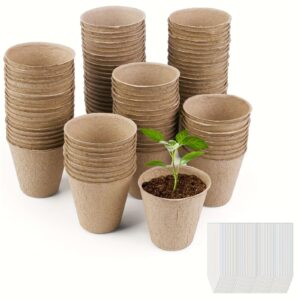 100pcs 7.62cm Round Charcoal Planter, 100% Eco-Friendly And Biodegradable Planting Pots, Plant Starter Planter Seed Starter Kit For Seed Germination, Bonus 100 Plant Labels Included