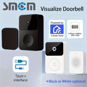 🎁 SMCM Wireless Video Doorbell with Camera – Rechargeable Smart WiFi Doorbell with Night Vision & Two-Way Audio