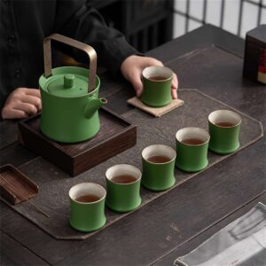 Bamboo-Shaped Ceramic Tea Set with Detachable Stainless Steel Filter – Machine Wash Safe, Reusable, Round Insulated Cups, BPA-Free, Multipurpose, Rotating Design, Ideal for Hot & Cold Beverages