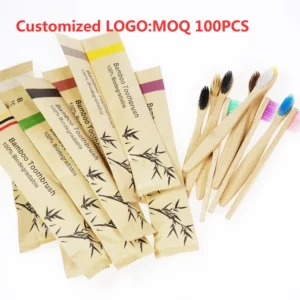 100Pcs Children Eco Friendly Bamboo Resuable Toothbrushes Portable Child Wooden Soft Tooth Brush Customized Laser Engraving Logo