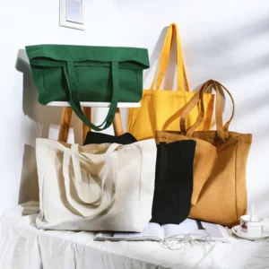 atinfor Cotton Canvas Women Shoulder Bag Grocery Foldable Eco Handbags Casual Reusable Shopping Bag Lady Tote Bags Large