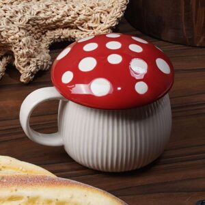 🍄 Charming Red Mushroom Ceramic Mug with Lid – Whimsical Cup for Coffee, Tea & More