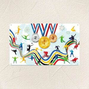 🏅 "Go For Golden" Sports Banner – Durable Tinplate Medal Decor | 20x30 cm Party & Event Decoration for Summer Games, Easy-Hang Design for Home, Office & Photography