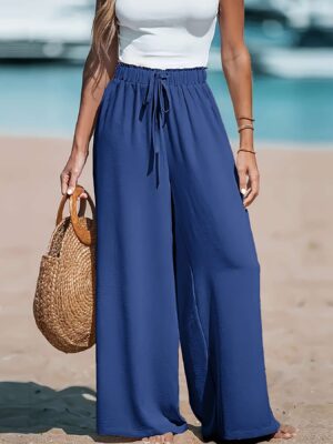 👖 Elegant Wide-Leg Pants – Solid Color, Loose Fit with Faux Drawstring for Effortless Style