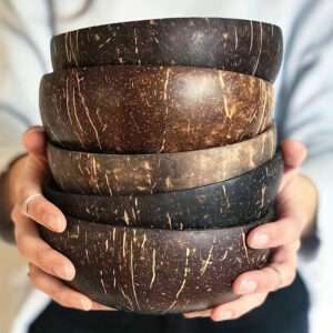 🥥 Handmade Coconut Shell Bowl with Wooden Spoon 🌱