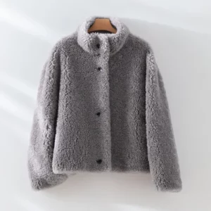 Wool and fur combined fur coat - mid-length, fashionable stand-up collar, warm and stylish women's coat