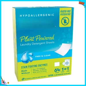 Free & Clear Laundry Sheets 64ct, Enzyme-Powered Stain Removal, Ideal for Sensitive Skin & Family Laundry, Eco-Friendly