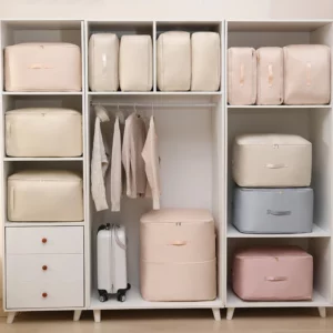 Quilt Storage Bag Blanket Storage Container Large Capacity Clothes Storage Bins with Sturdy Handle for Bedroom Wardrobe