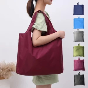 Eco-Friendly Folding Shopping Bag Reusable Portable Shoulder Handbag for Travel Grocery simple solid color grocery bag