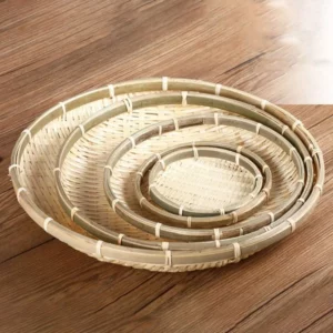 Handmade Woven Bamboo Tray Bamboo Round Bamboo Woven Basket Wicker Bread Basket Living Room