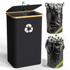 Large 26 Gallon Kitchen Recycling Bin with Lid, Removable Inner Bag for Home Waste Management