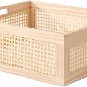 Eco-Friendly Pine & Bamboo Storage Basket, 13 Cabinet-Sized, Natural for Home Organization