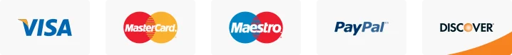 Credit card - Visa, MasterCard, Maestro, Paypal, Discover